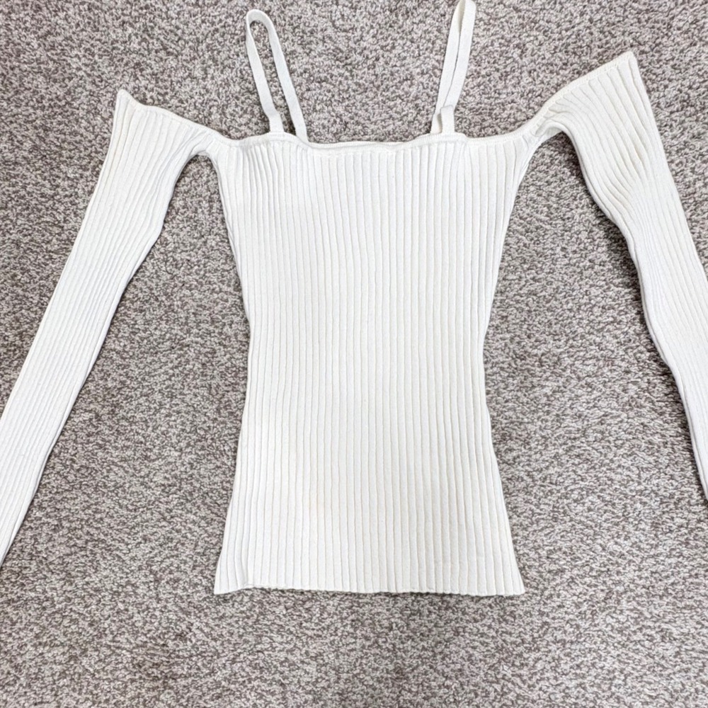 ANNA QUAN Bonnie Rib Knit‎ Top Cold Shoulder Long Sleeve Feminine Cream 14/US10 - Picture 2 of 7